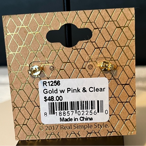 REAL SIMPLE STYLE NWT YELLOW GOLD-PLATES OVER STERLING SILVER & PINK EAR… - Picture 9 of 10